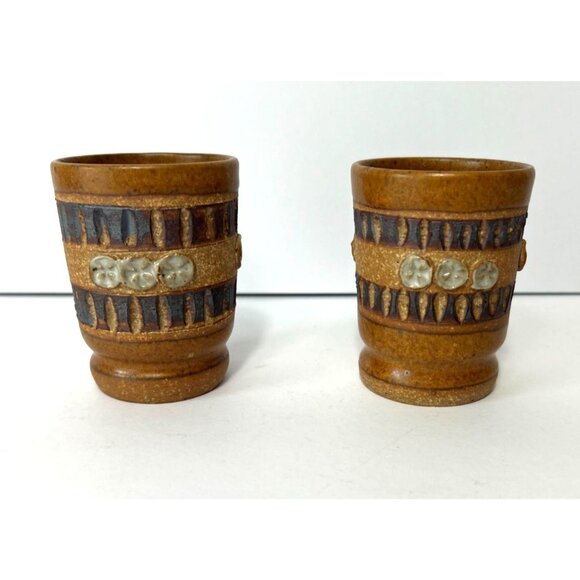 Set of 2 Ed Schrock Down to Earth Juice Glasses Clay Stoneware Pottery - Picture 2 of 8